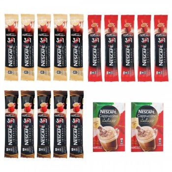  15 ساشه‌ای ترکیبی پودر قهوه فوری نسکافه (کلاسیک، اینتنسو و لاته) به همراه 2 ساشه کاپوچینو ایتالیانو (عمده)633834f80645f3910100